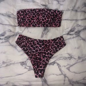 Hot Pink Cheetah Print High Waisted Bikini